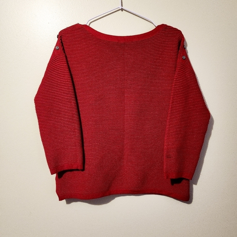 *3 for $30* Ribbed 3/4 Sleeve Sweater with Button Shoulder Details - Picture 2 of 4